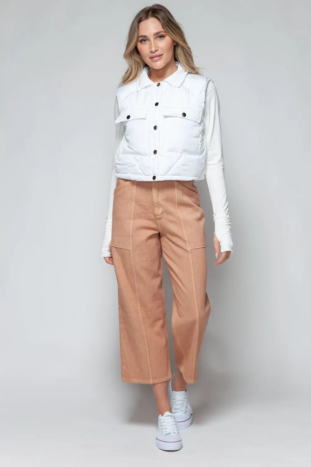 Snobbish Snap Down Quilted Crop Vest by Trendsi