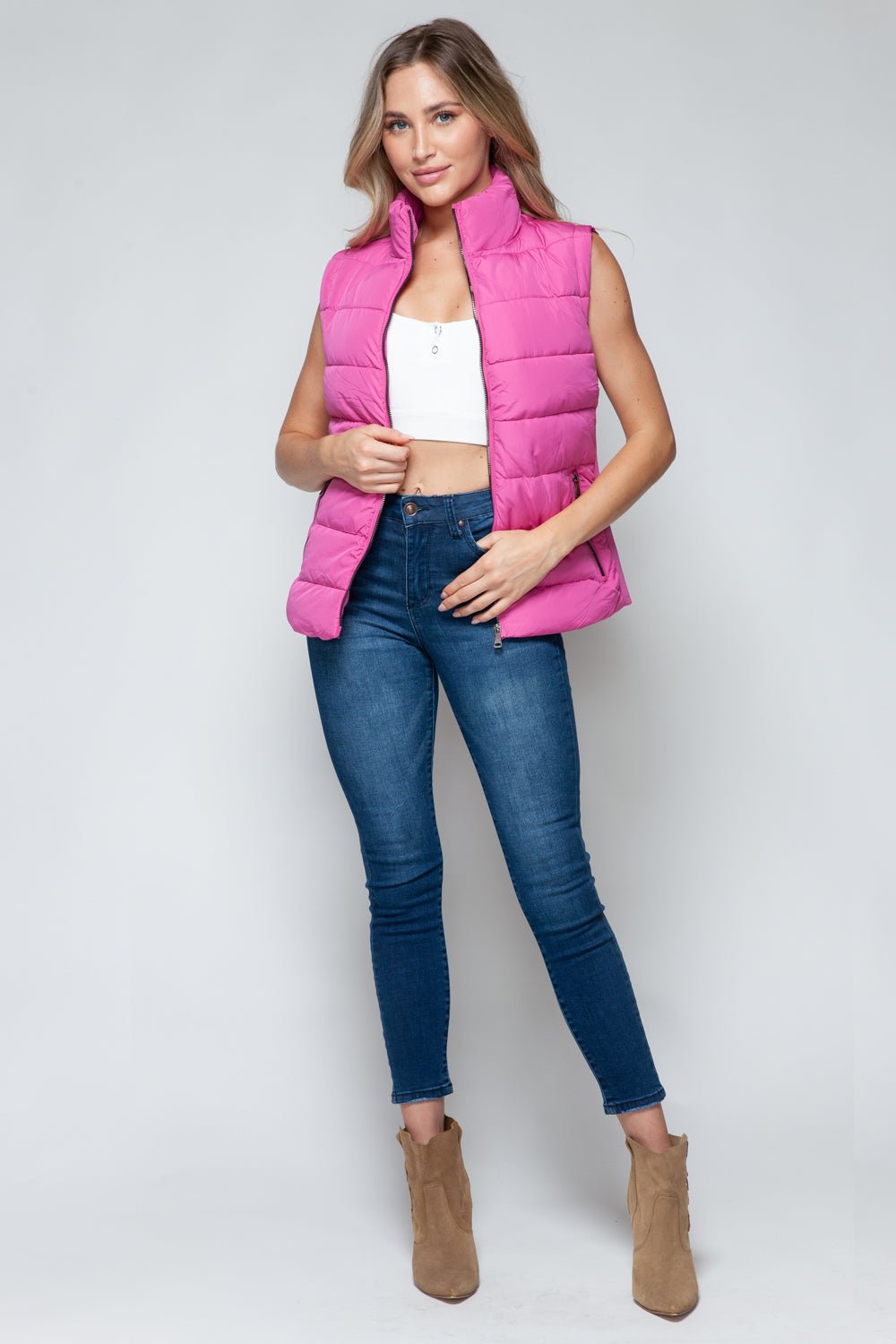 Snobbish Zip Up Turtleneck Vest with Pockets - Bitsy Gypsy Boutique
