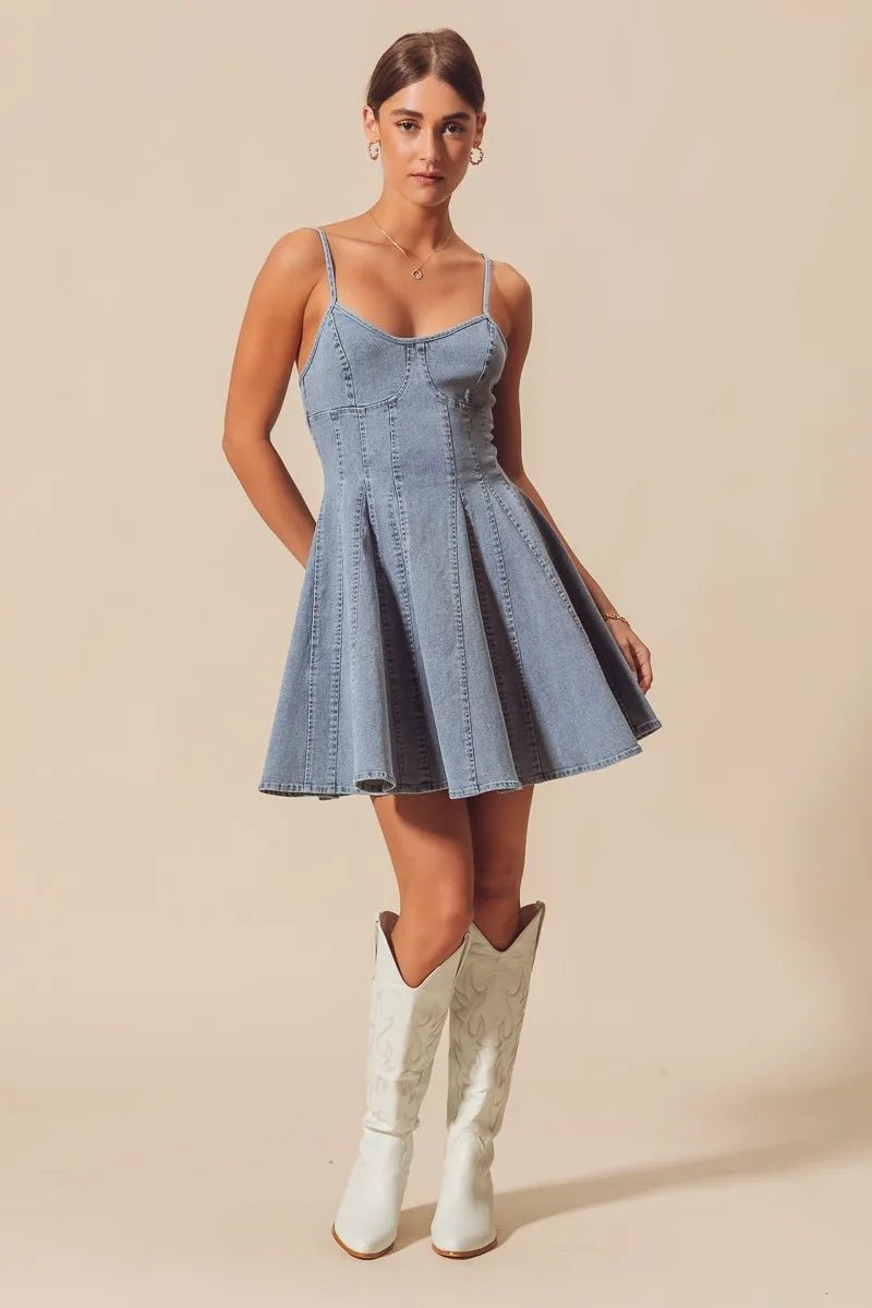 SO ME A Line Fit and Flare Denim Mini Dress - Bitsy Gypsy Boutique