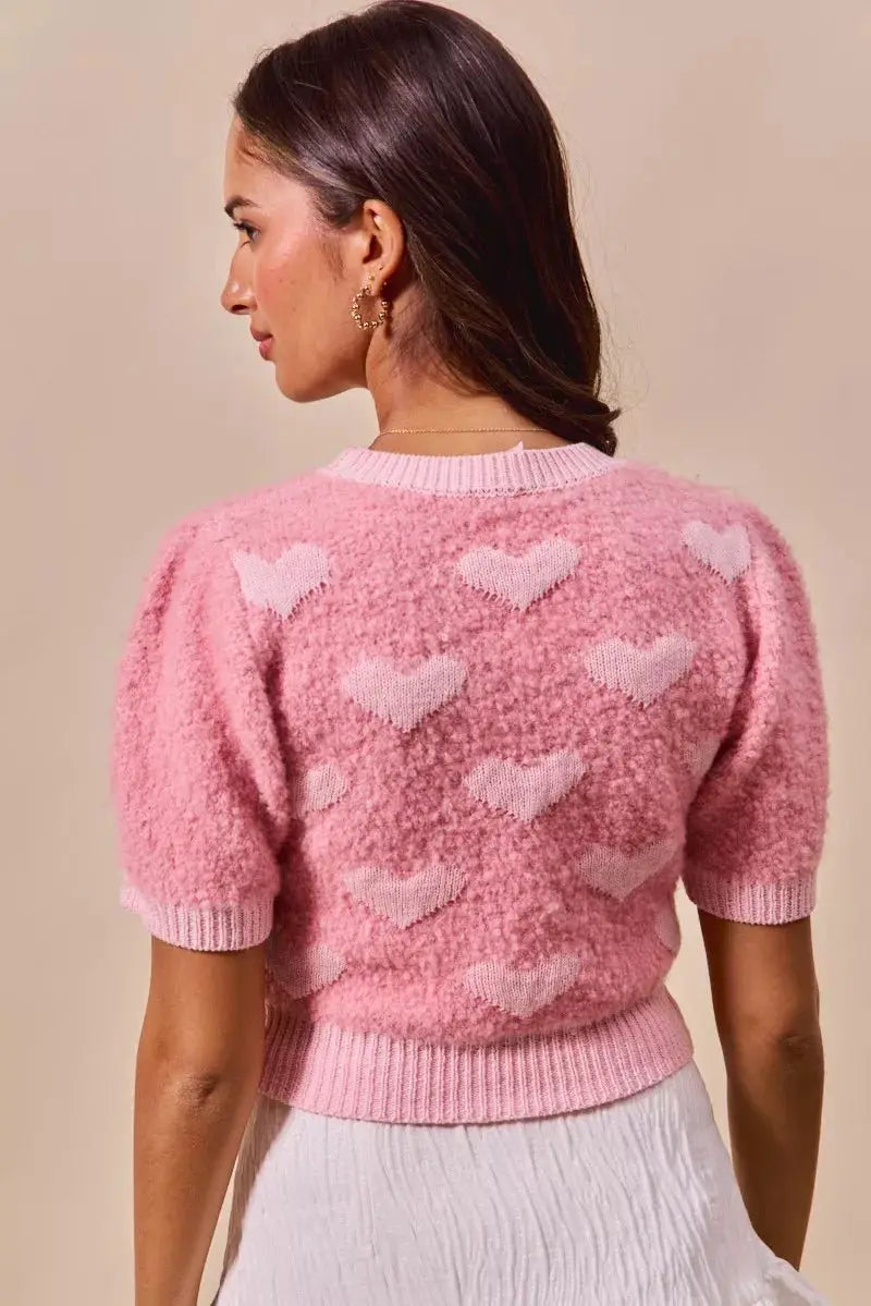 SO ME All Over Heart Valentine Cropped Sweater by Trendsi