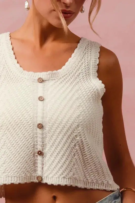 SO ME Chevron Pattern Buttoned Front Lightweight Tank Top by Trendsi