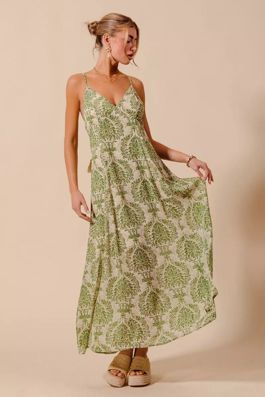 SO ME Damask Floral Summer Maxi Flowy Dress With Open Back - Bitsy Gypsy Boutique