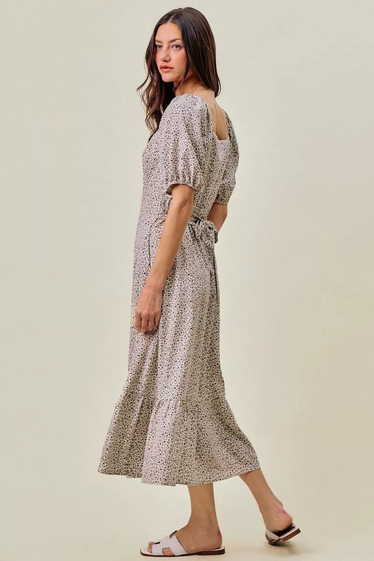 SO ME Ditsy Floral Self Belt On Elastic Waist Maxi Dress - Bitsy Gypsy Boutique
