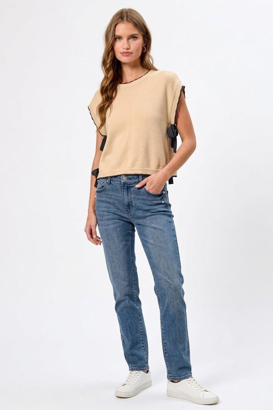 SO ME Lightweight Sweater Dolman Side Ribbon Tie Top - Bitsy Gypsy Boutique