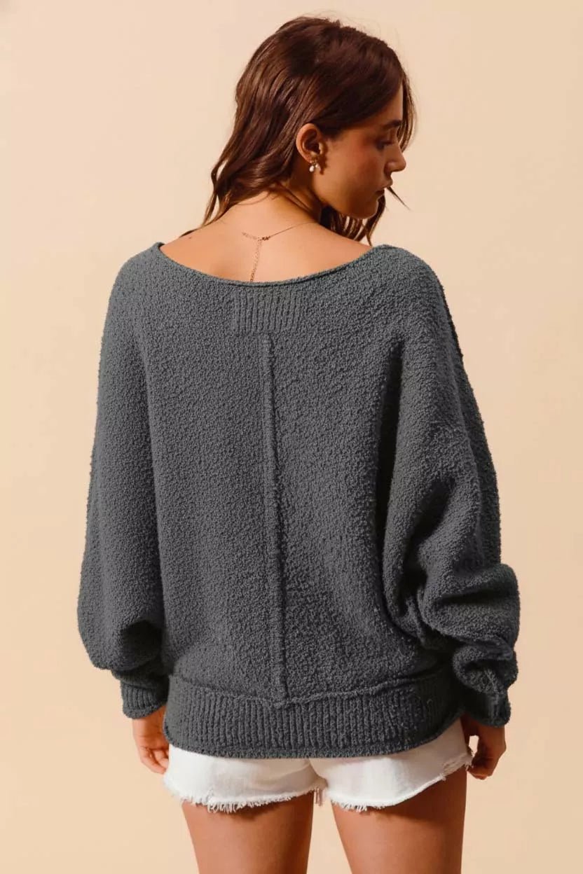SO ME Loose Fit Exposed Seam Slouchy Boucle Sweater - Bitsy Gypsy Boutique