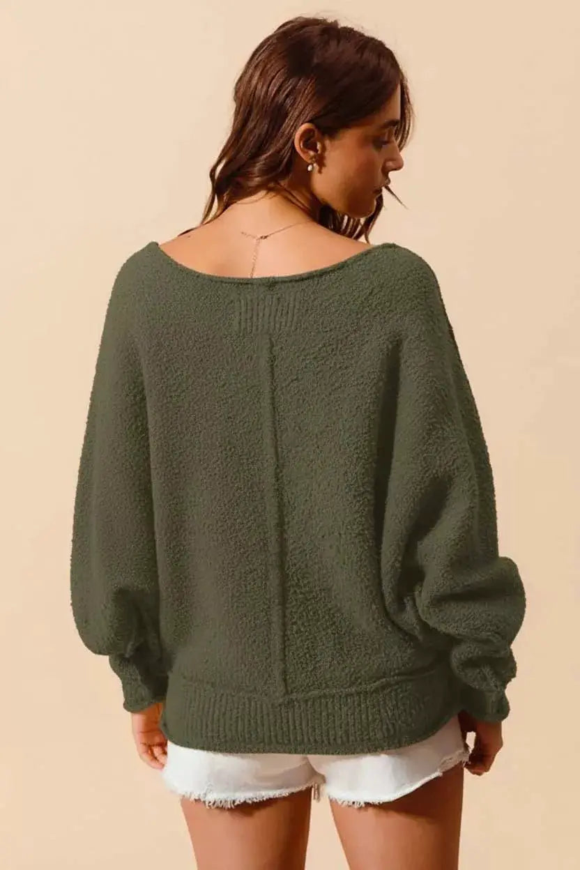 SO ME Loose Fit Exposed Seam Slouchy Boucle Sweater by Trendsi