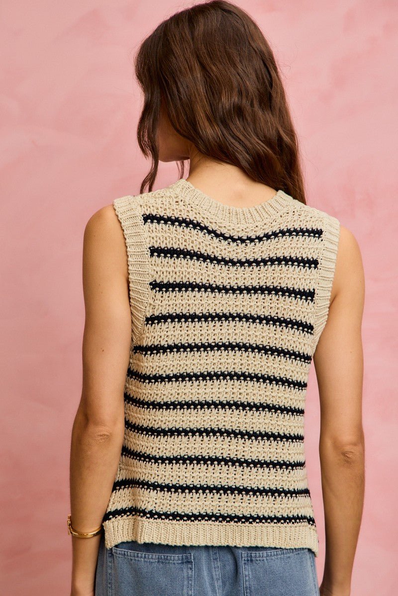 SO ME Low Gauge Textured Stripe Sleeveless Sweater Top - Bitsy Gypsy Boutique