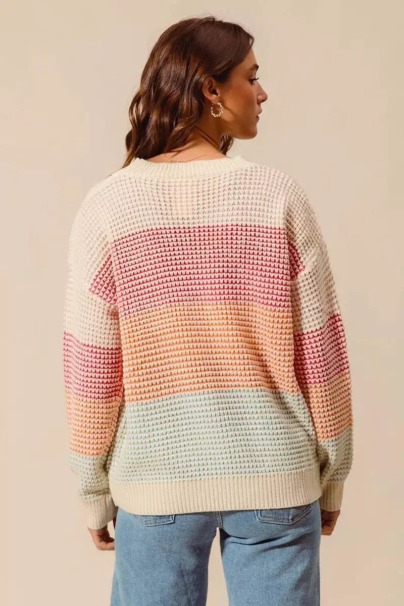 SO ME Multi Color Block Long Sleeve Sweater by Trendsi
