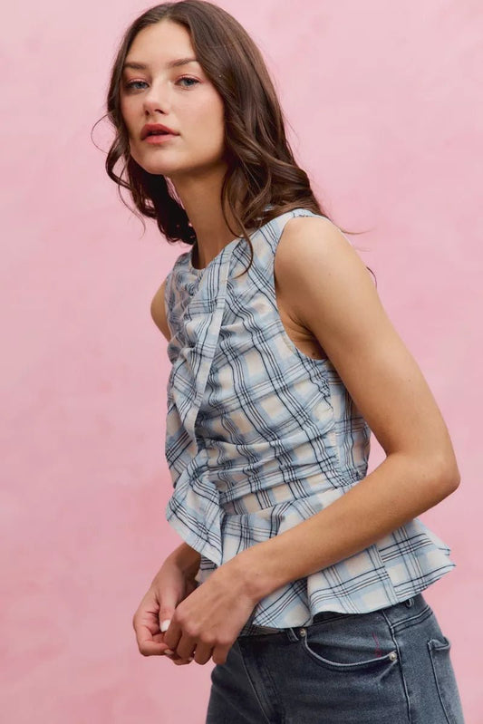 SO ME Plaid Sleeveless Ruffle Peplum Top - Bitsy Gypsy Boutique