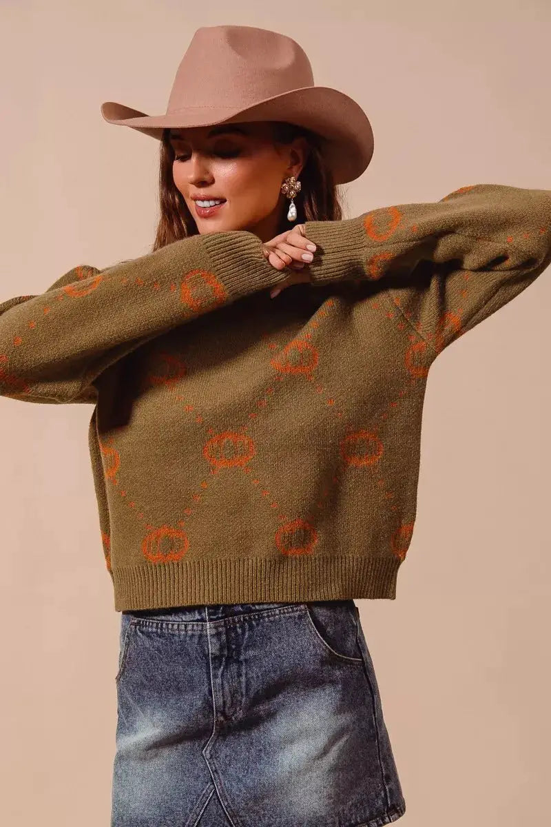 SO ME Pumpkin Rhombus Halloween Thanksgiving Sweater by Trendsi
