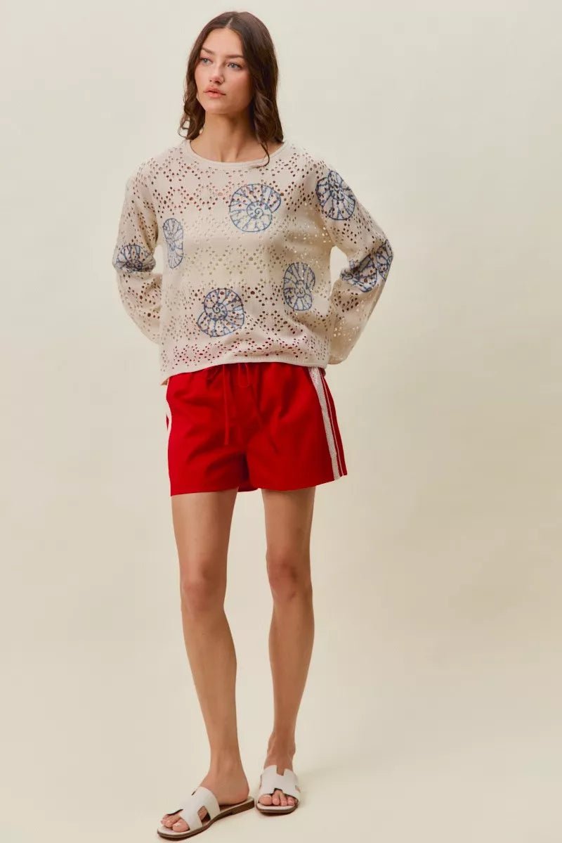 SO ME Seashell Lightweight Sweater Top - Bitsy Gypsy Boutique
