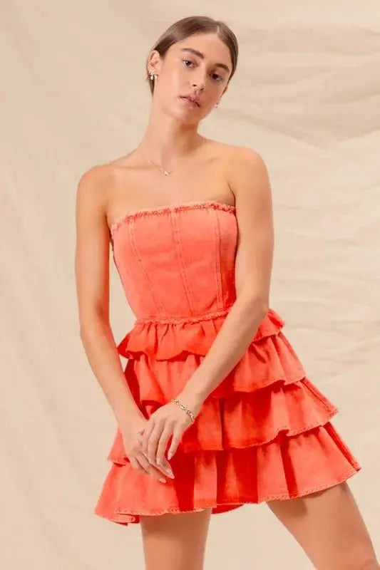 SO ME Strapless Ruffle Layered Game Day Cheer Up Dress by Trendsi