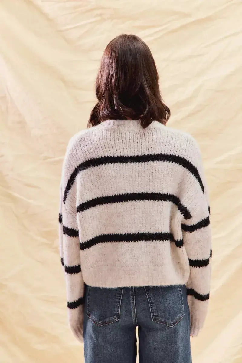 SO ME Stripe Soft Touch Button Cozy Sweater Cardigan by Trendsi