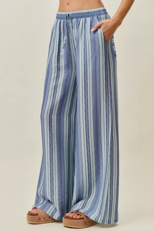 SO ME Stripe Wide Leg Pull On Pants - Bitsy Gypsy Boutique