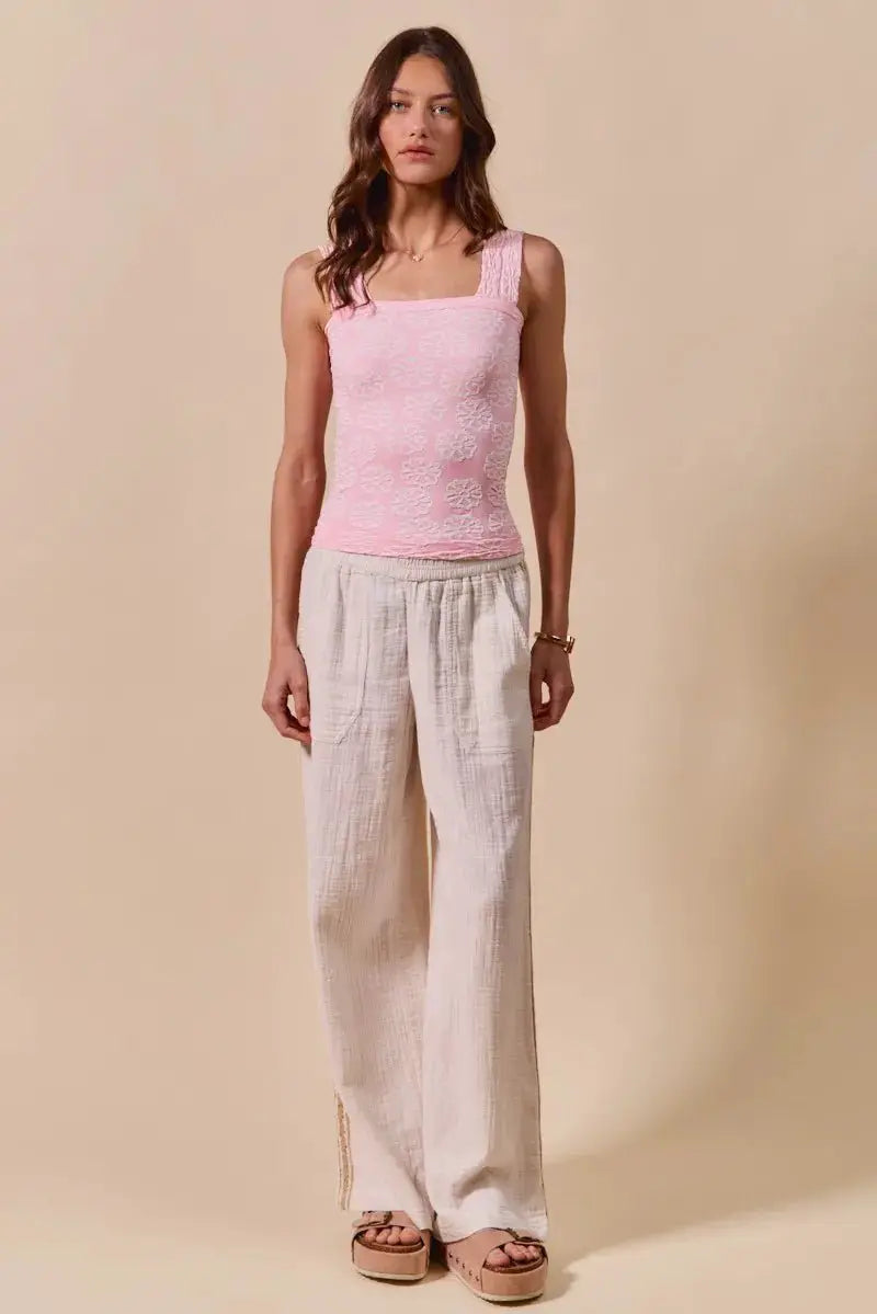 SO ME Two Tone Floral Seamless Tank Top by Trendsi