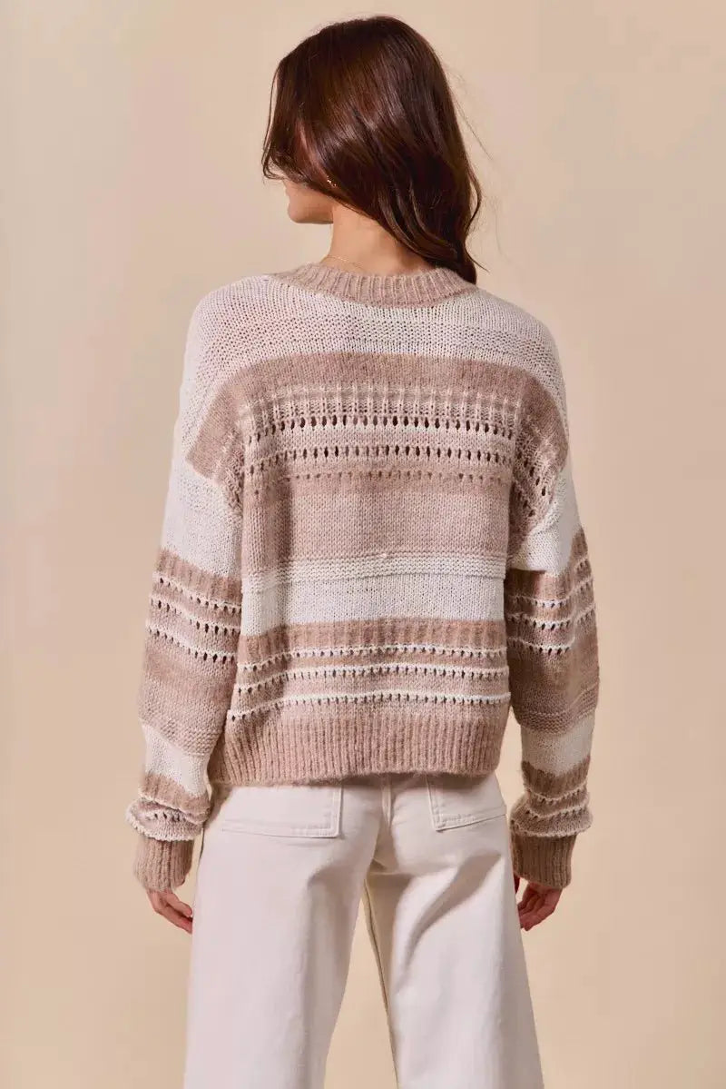 SO ME Variegated Stripe Textured Loose Fit Sweater by Trendsi