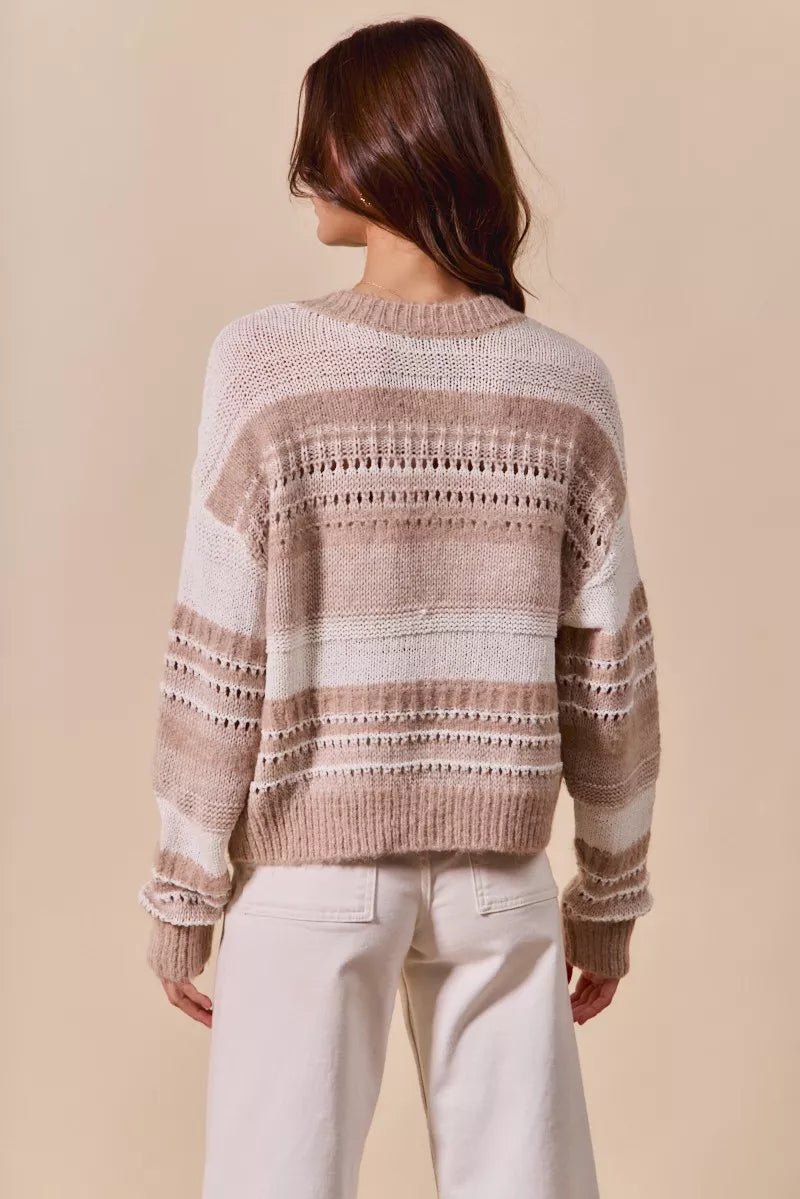 SO ME Variegated Stripe Textured Loose Fit Sweater - Bitsy Gypsy Boutique