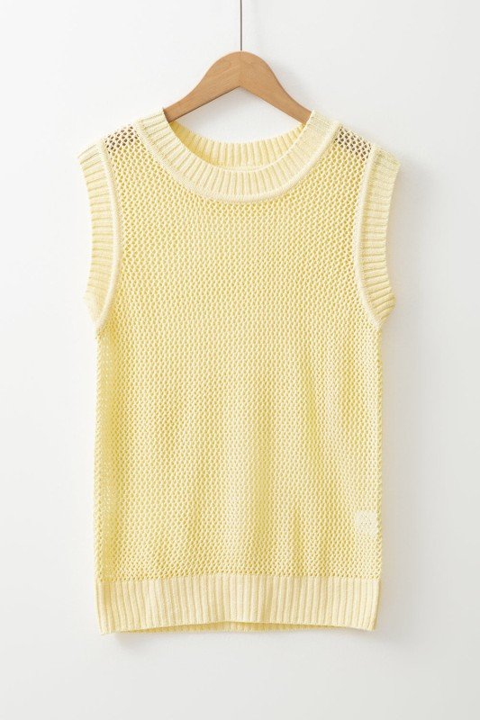 Solid Hollowed Knit Sleeveless Sweater Top - Bitsy Gypsy Boutique