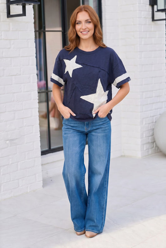 Star Power Navy Varsity Tee - Bitsy Gypsy Boutique