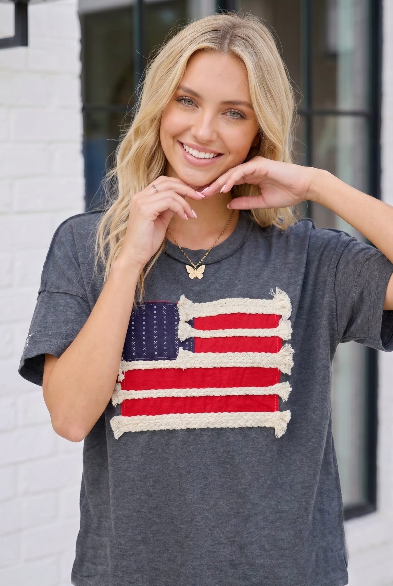 Stars and Stripes Fringe Flag Graphic Tee - Bitsy Gypsy Boutique