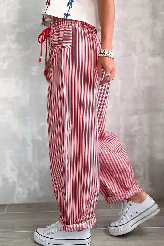 Stripe Drawstring Casual Loose Pants - Bitsy Gypsy Boutique