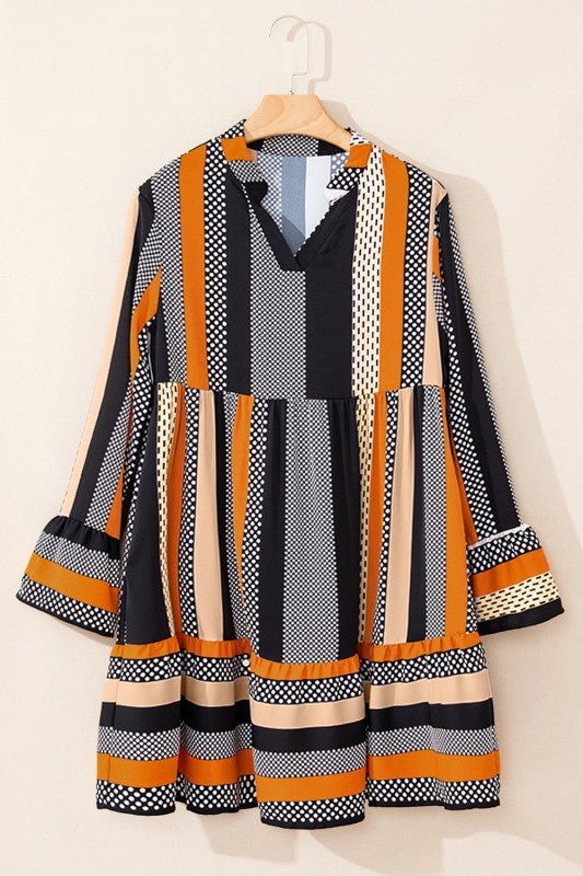 Stripe Polka Dot Ruffle Hem Mini Dress - Bitsy Gypsy Boutique