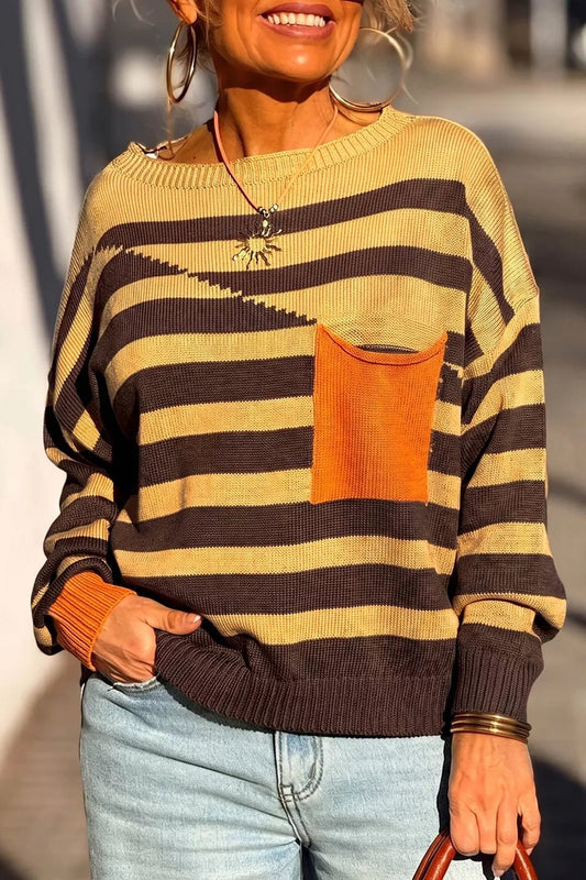 Stripe Striped Drop Shoulder Colorblock Pullover Sweater - Bitsy Gypsy Boutique