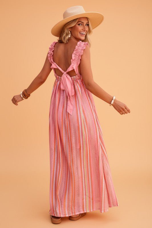 Stripe Textured Knit Ruffle Tie Back Maxi Dress - Bitsy Gypsy Boutique