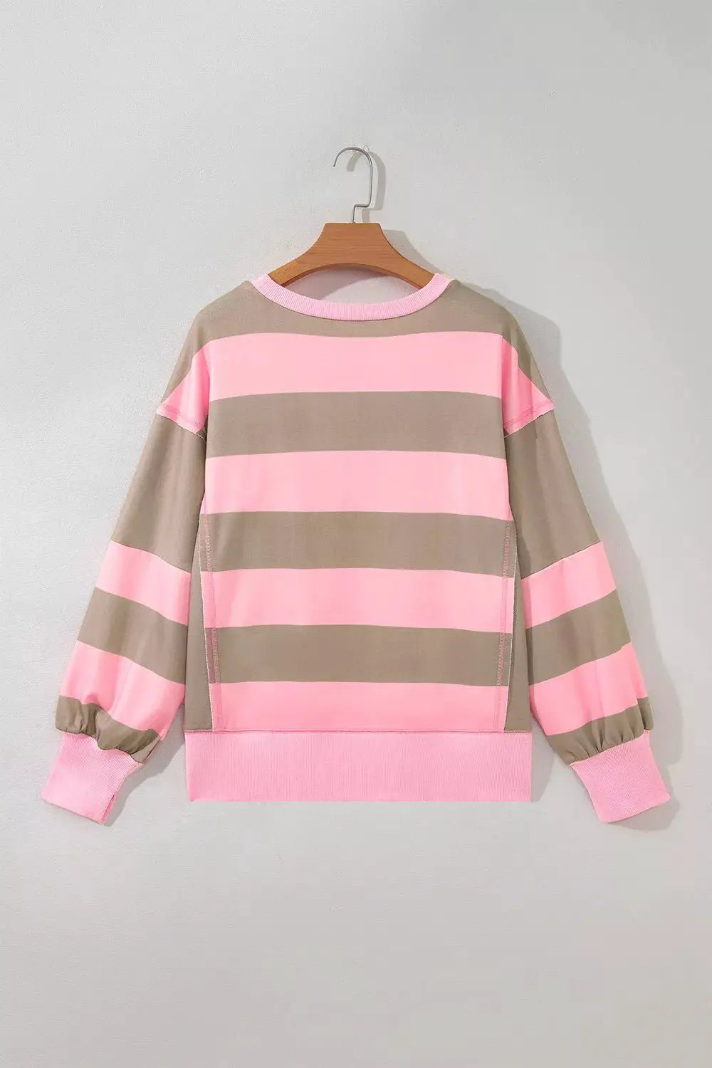 Striped Colorblock Patch Pocket Split Hem Oversized Long Sleeve Sweatshirt by Trendsi