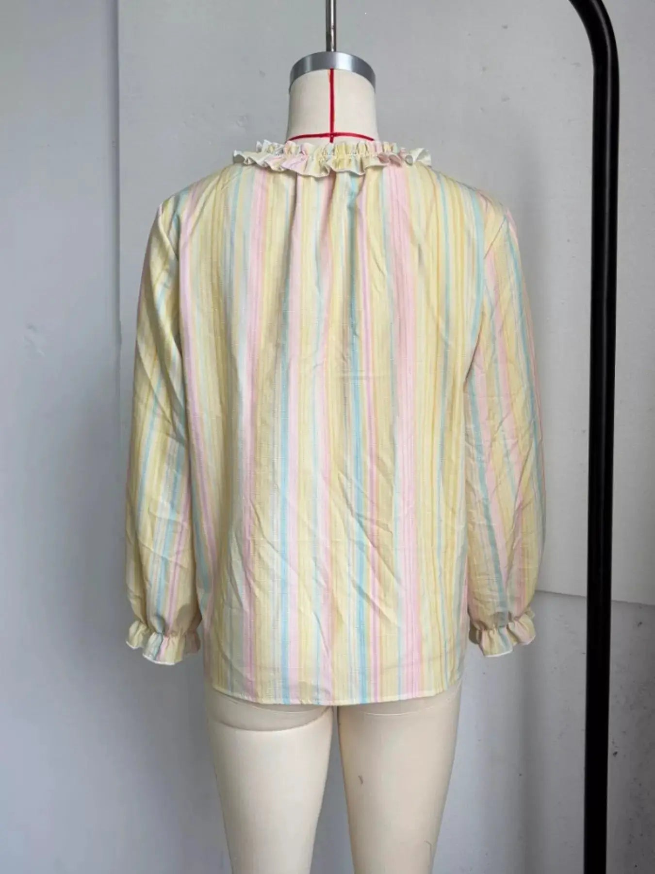 Striped Ruffle-Trim V-Neck Blouse - Bitsy Gypsy Boutique