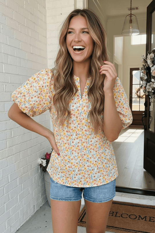 Sunny Garden Floral Puff Sleeve Top - Bitsy Gypsy Boutique