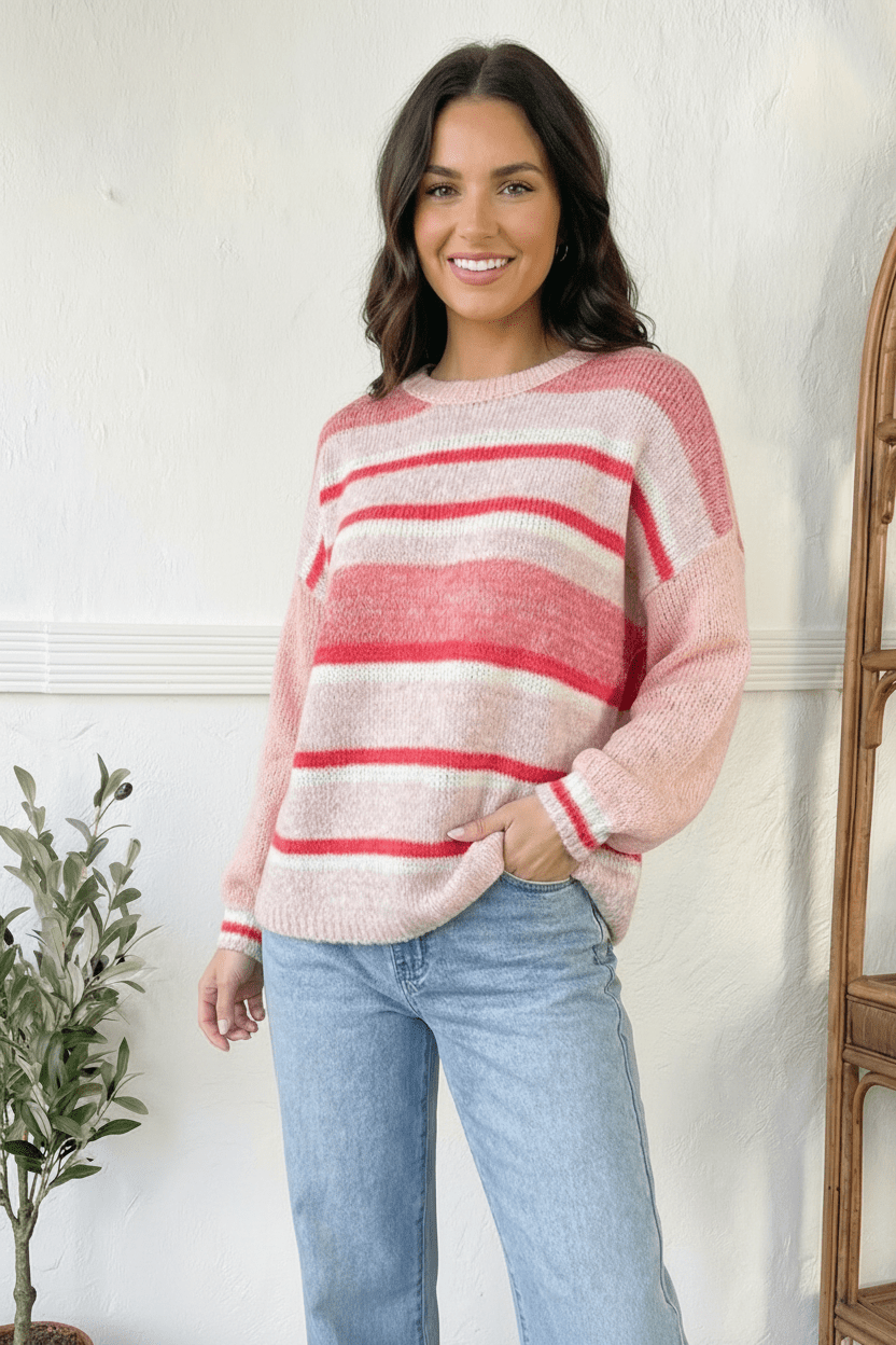 Sweet Talker Pink Stripe Sweater - Bitsy Gypsy Boutique