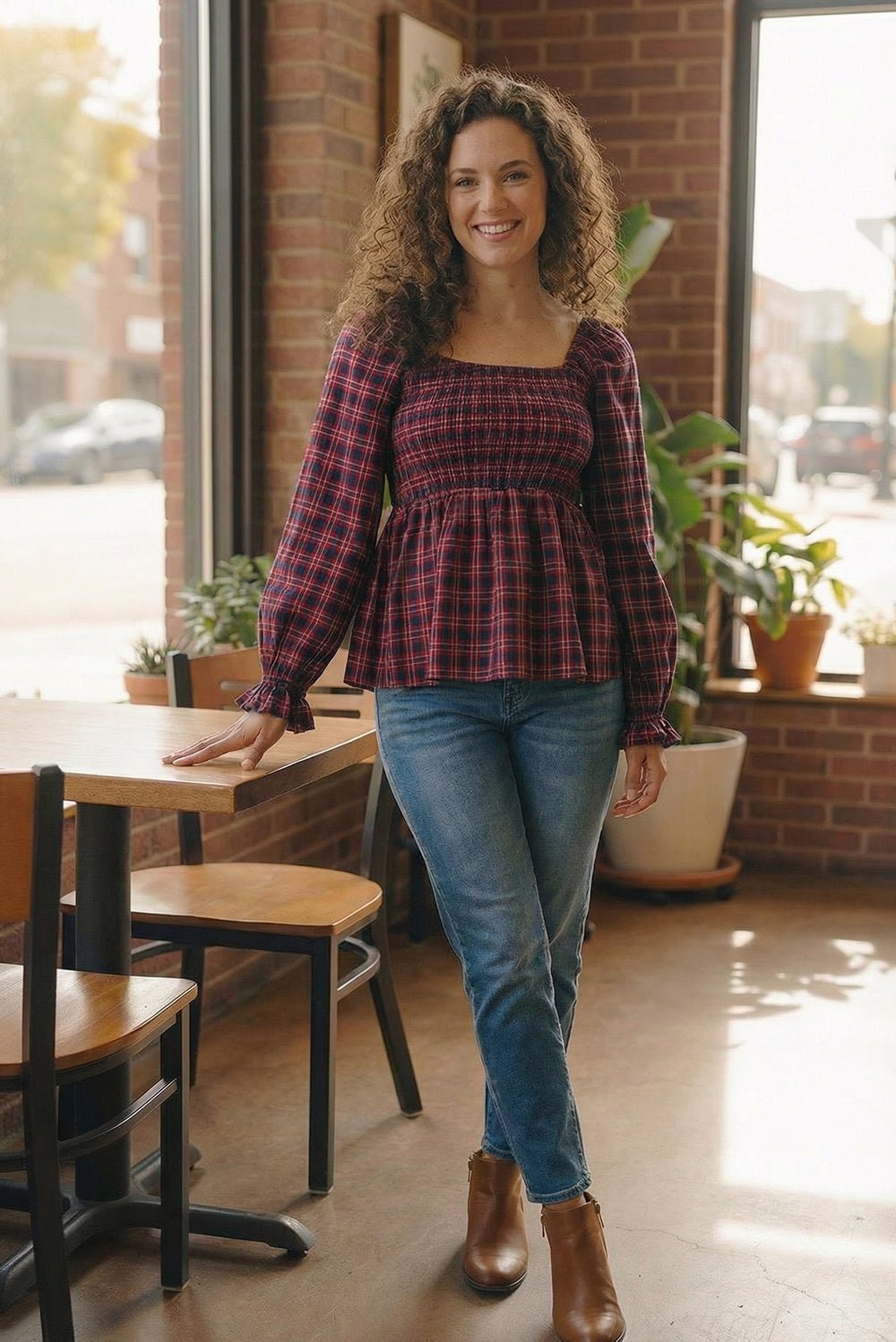 Sweetheart Smocked Cranberry Plaid Top - Bitsy Gypsy Boutique