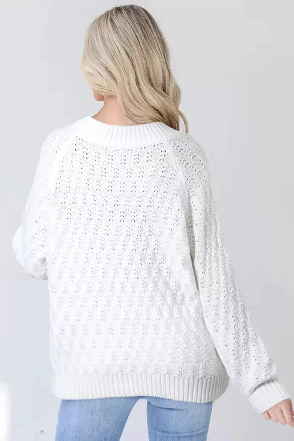 Textured V-Neck Long Sleeve Sweater by Trendsi