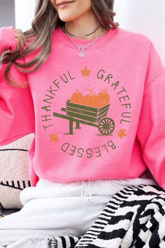 Thankful Grateful Blessed Graphic Sweatshirts - Bitsy Gypsy Boutique