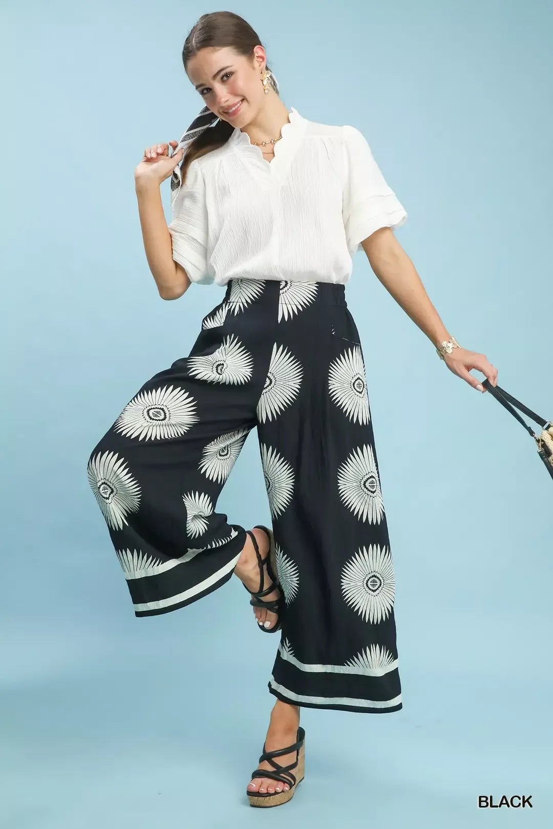 Umgee Abstract Border Print Wide Leg Pants - Bitsy Gypsy Boutique
