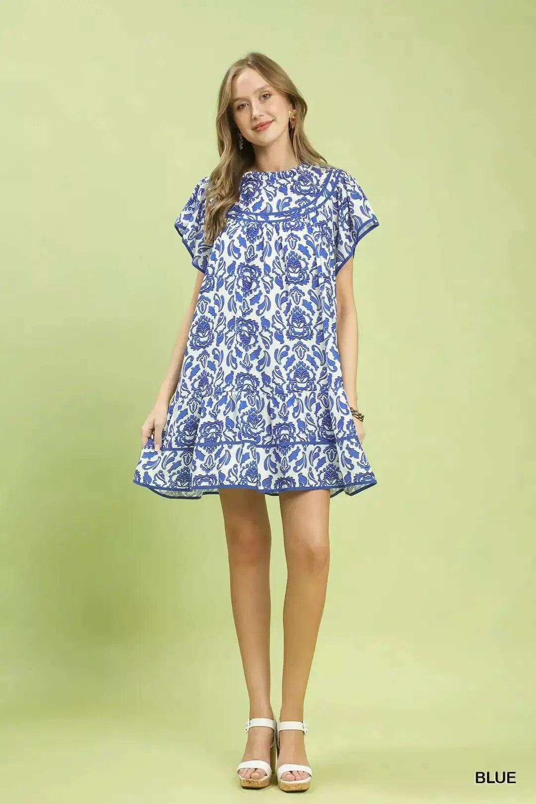 Umgee Abstract Print Babydoll Mini Dress by Trendsi