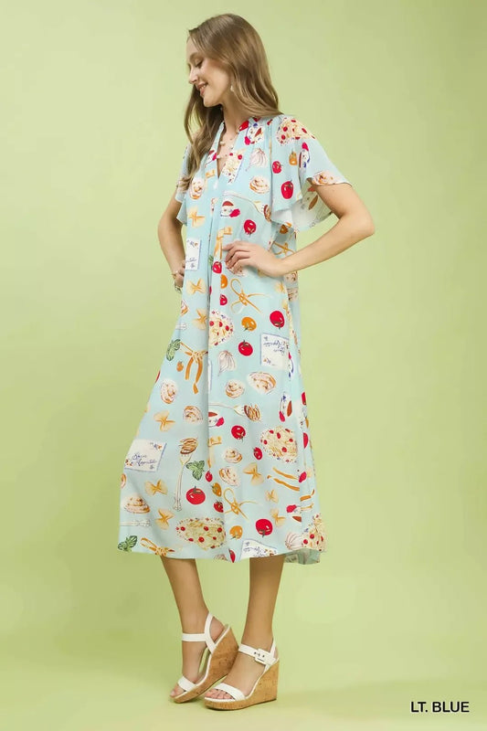 Umgee Abstract Print Flutter Sleeve Midi Dress - Bitsy Gypsy Boutique