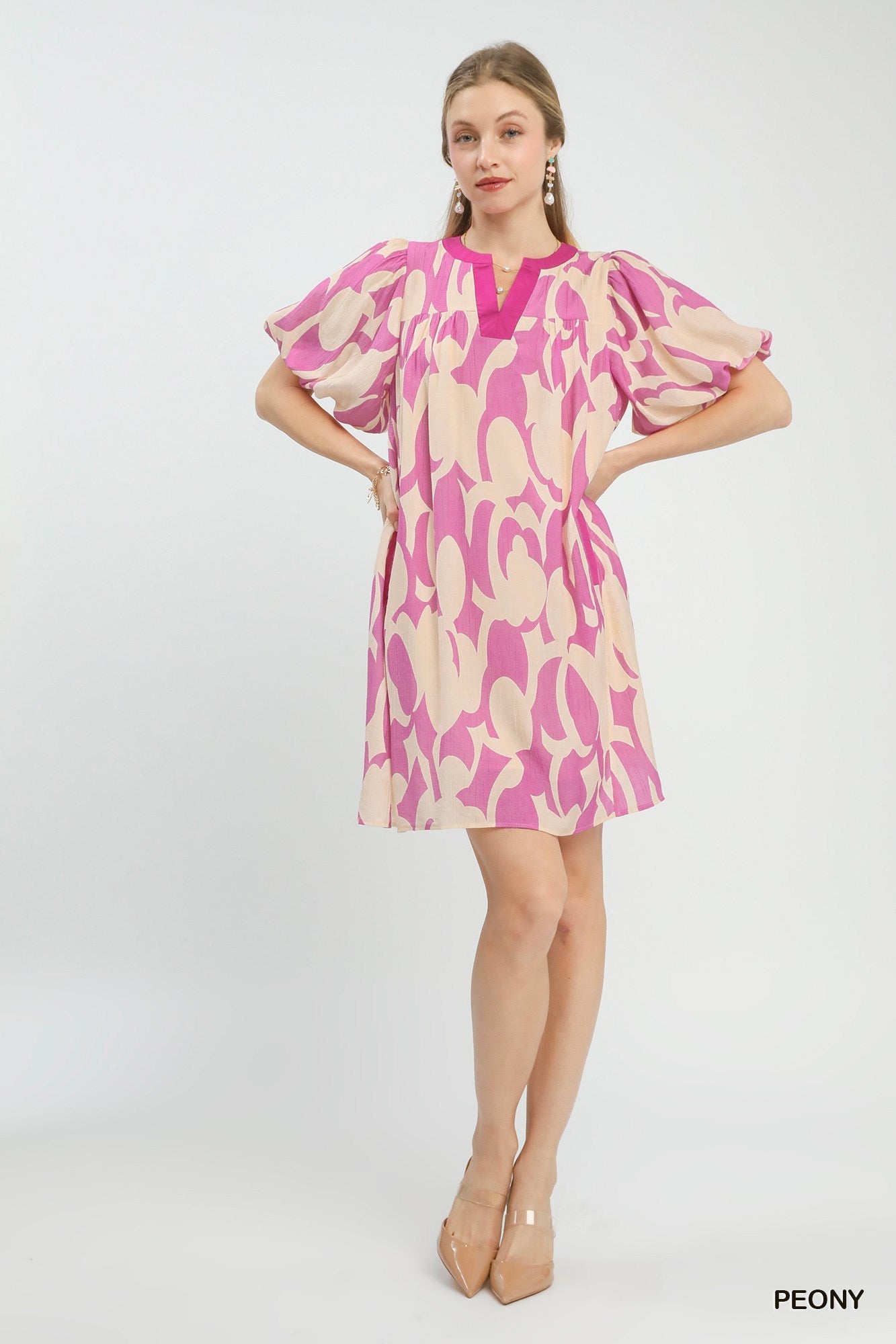 Umgee Abstract Print Puff Sleeve Shift Dress - Bitsy Gypsy Boutique