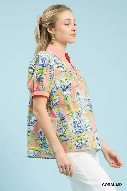 Umgee Abstract Print V - Neck Top - Bitsy Gypsy Boutique