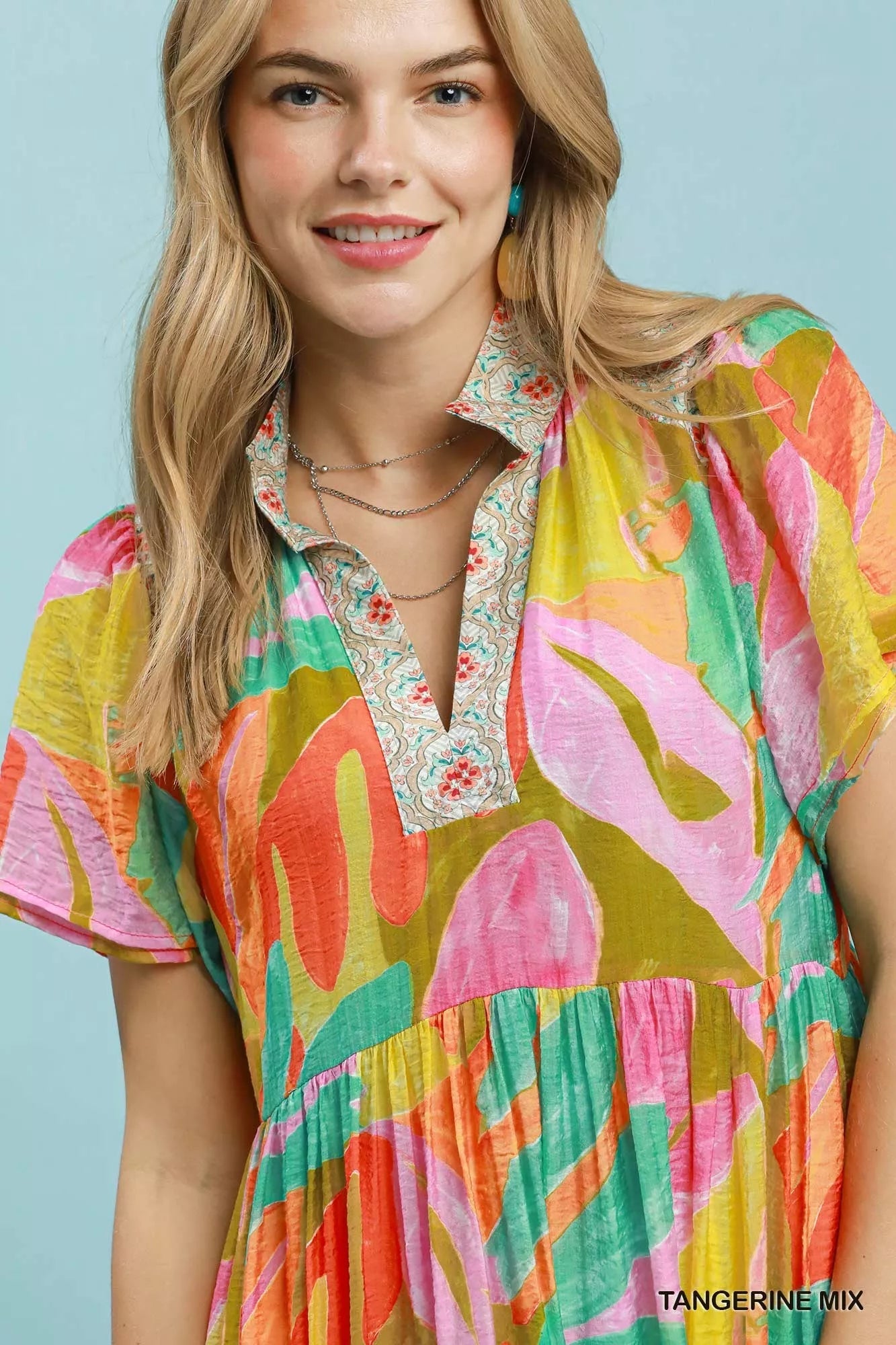 Umgee Abstract Tropical Print Tiered Midi Dress - Bitsy Gypsy Boutique