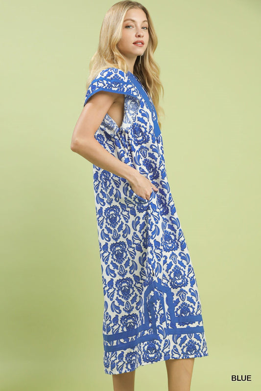 Umgee Abstract Two Tone Print Midi Dress - Bitsy Gypsy Boutique