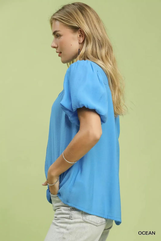 Umgee Button - Down Puff Sleeve Shirt - Bitsy Gypsy Boutique