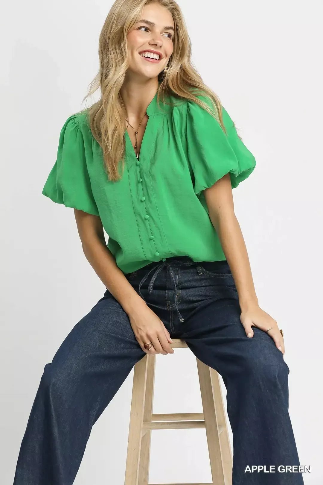 Umgee Button - Down Puff Sleeve Shirt - Bitsy Gypsy Boutique