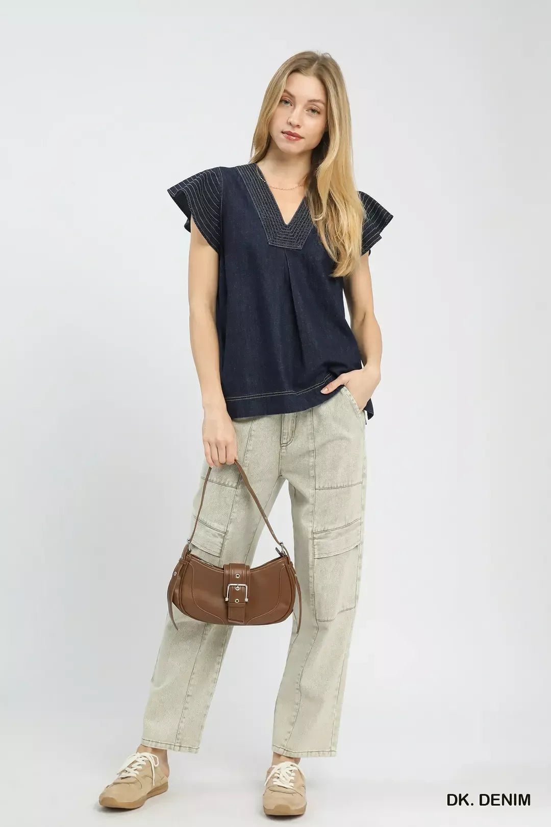 Umgee Cap Sleeve Denim Top - Bitsy Gypsy Boutique
