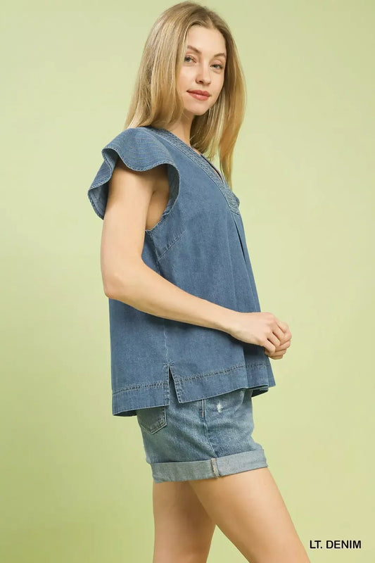 Umgee Cap Sleeve Denim Top - Bitsy Gypsy Boutique