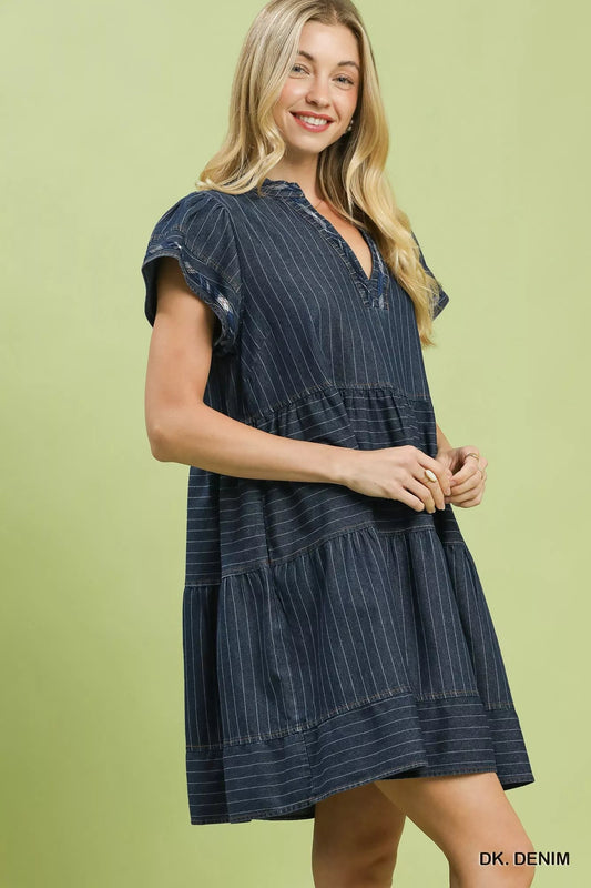 Umgee Chambray Tiered Babydoll Dress - Bitsy Gypsy Boutique