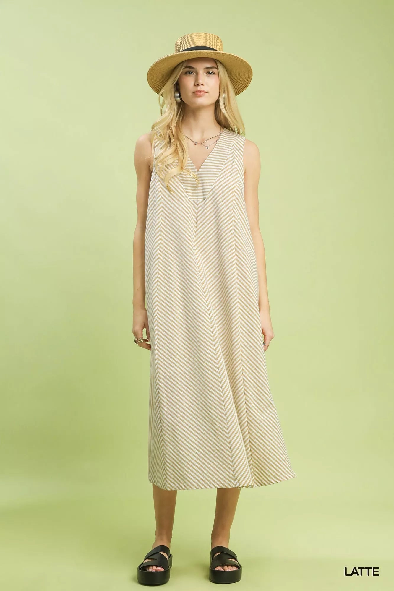 Umgee Chevron Stripe Sleeveless Midi Dress - Bitsy Gypsy Boutique