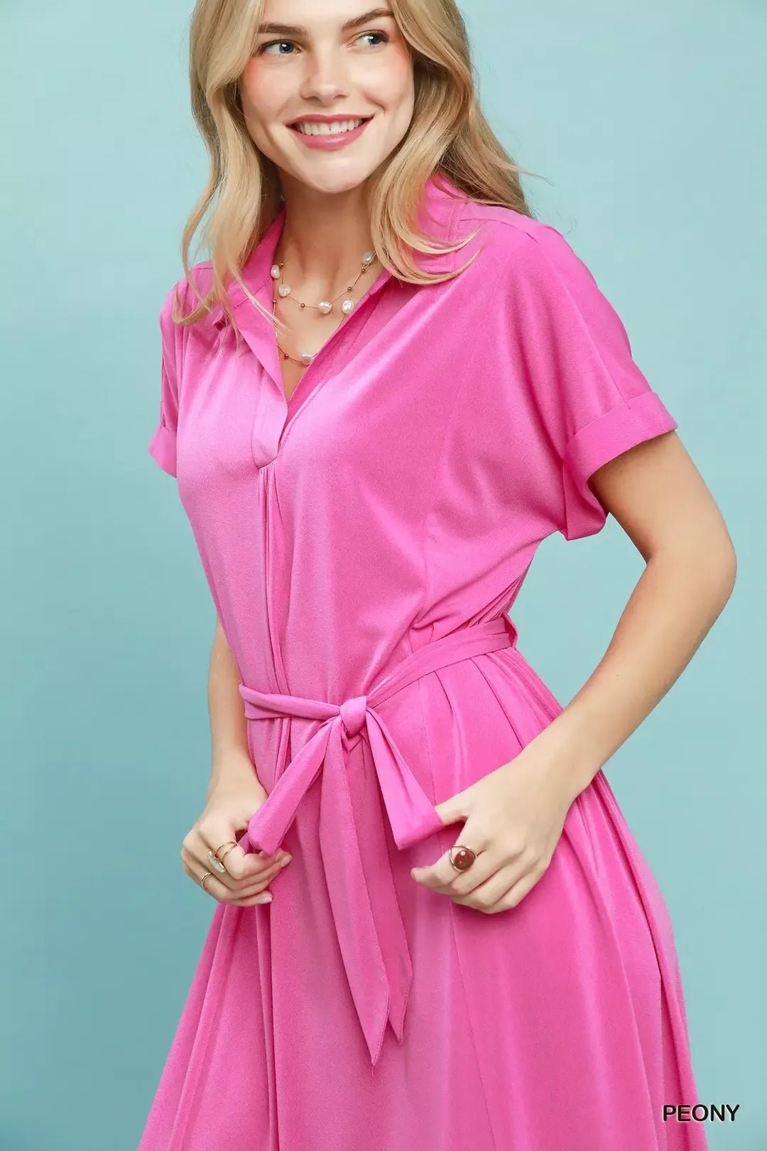 Umgee Collared Belted Midi Dress - Bitsy Gypsy Boutique