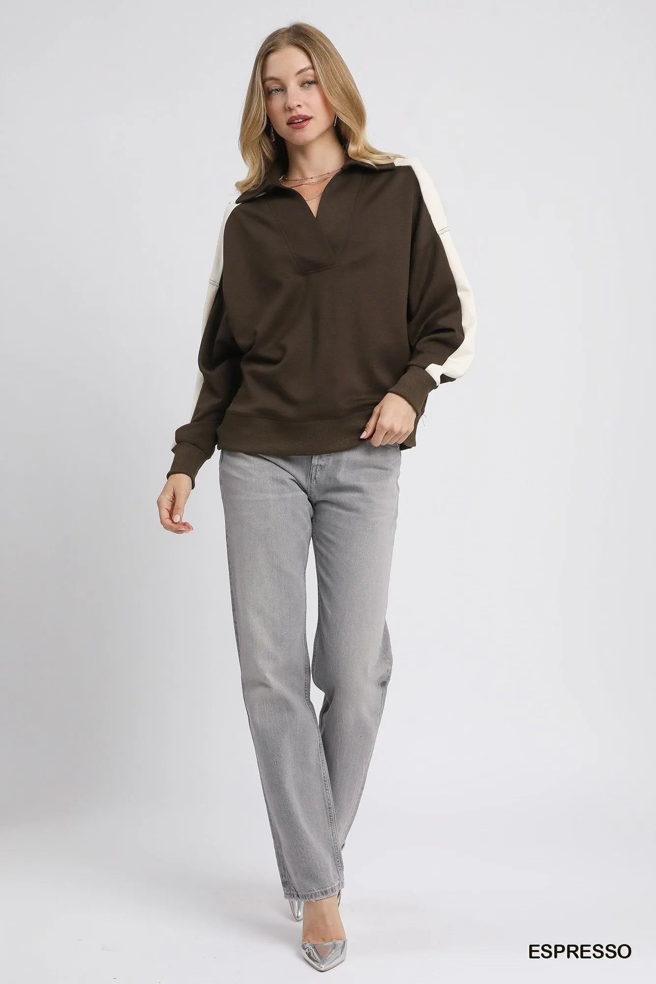 Umgee Color Block Polo Sweatshirt - Bitsy Gypsy Boutique